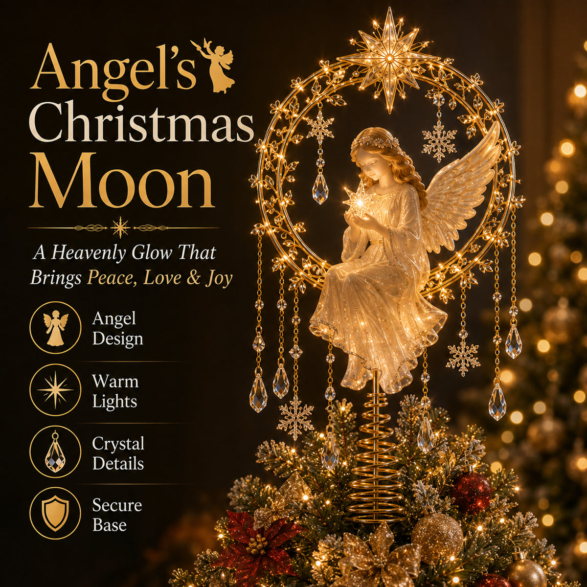 Angel's Christmas Moon Lighted Christmas Tree Topper - Image 1