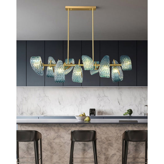 Art Glass Chandelier With Peacock Feather Design - Image 2