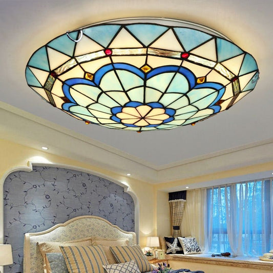 Blue Stained Glass Flush Mount Ceiling Light - Image 3