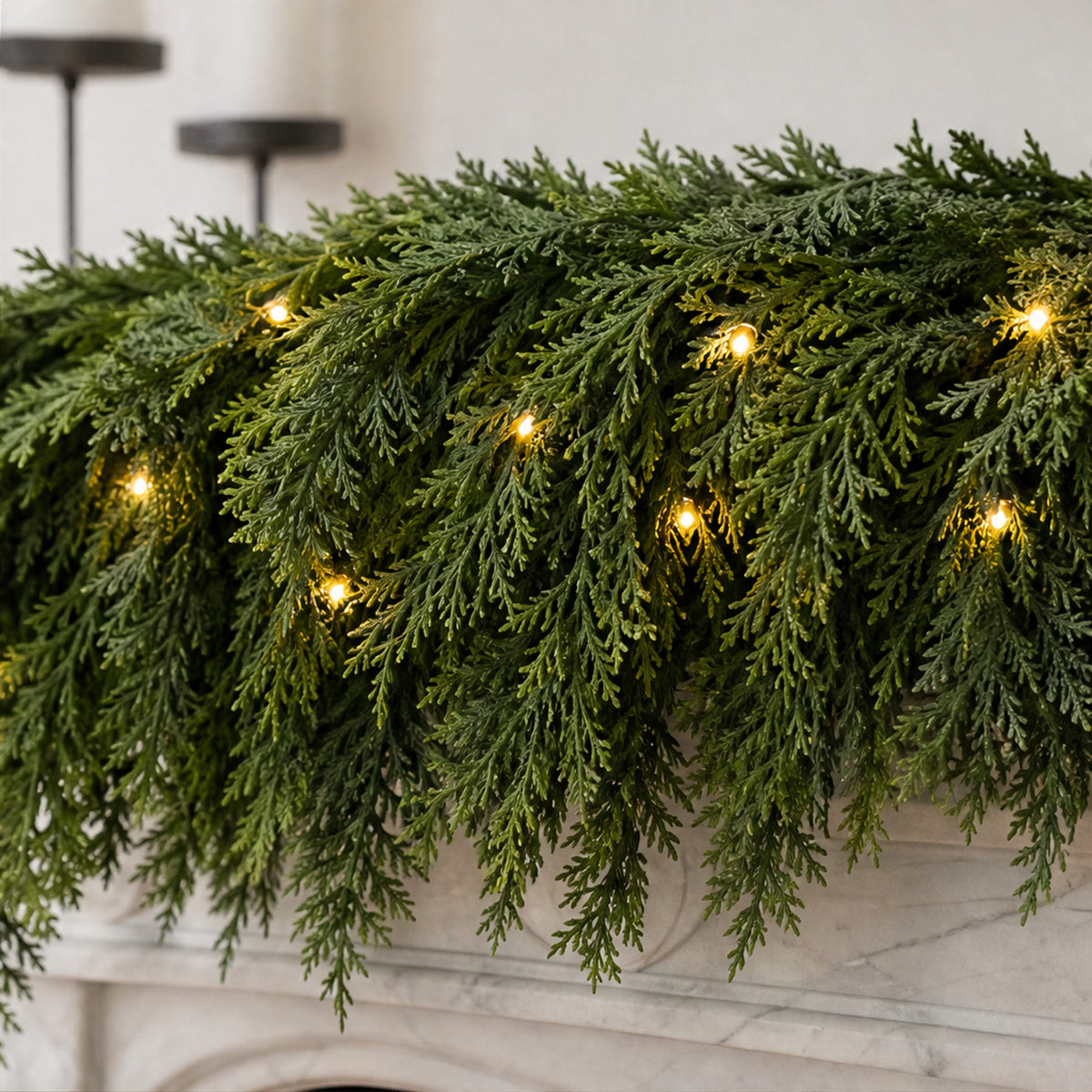 Christmas Pre Lit Cedar Garland For Mantels Stairs And Doorways - Image 6