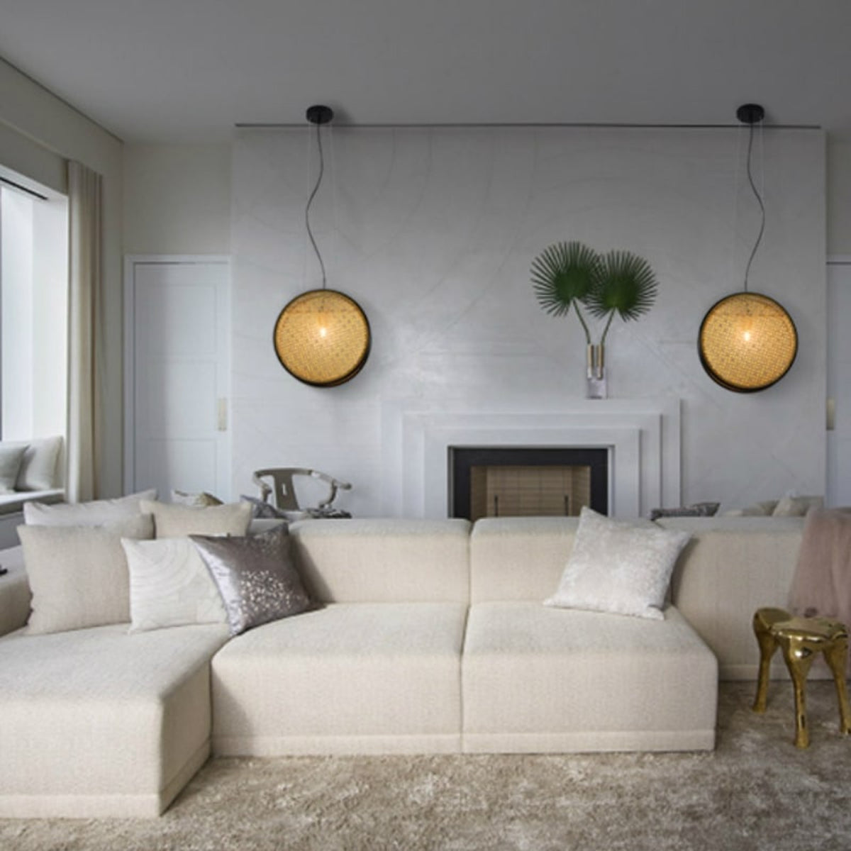 Circular Rattan Chandelier With Retro Trim - Image 7