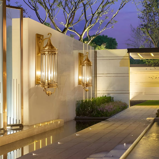 Copper Outdoor Wall Sconce With Glass Panels - Image 2