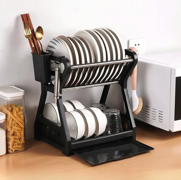 Drainpro 2 Tier Dish Drainer With Cutlery Holder And Drip Tray - Image 7