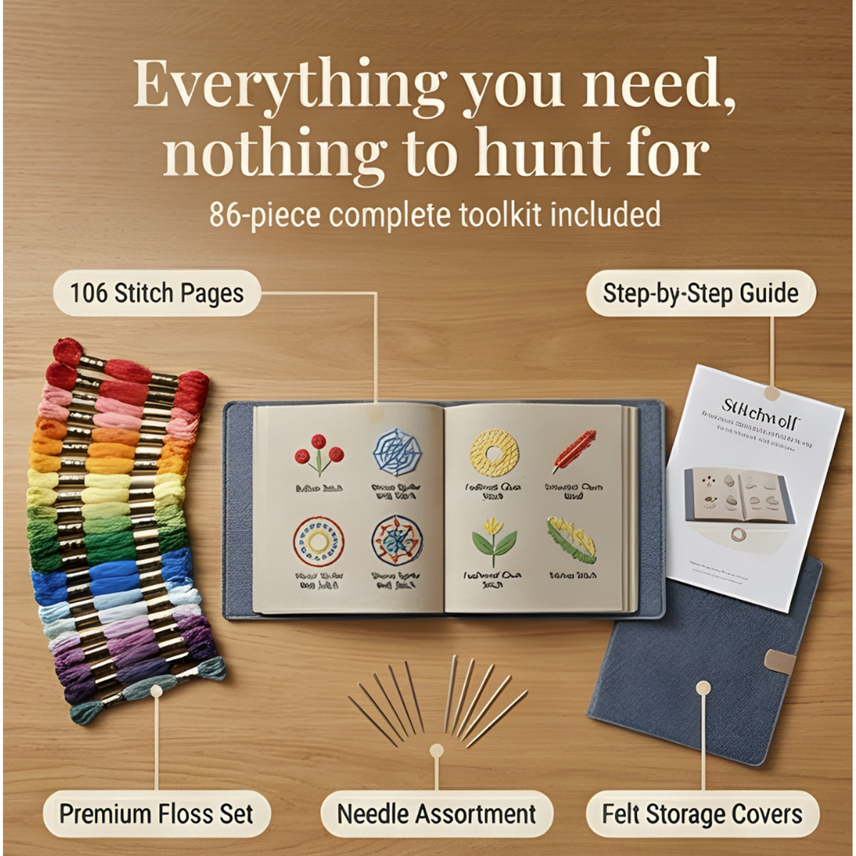 Embroidery Book Set With 106 Stitches And Removable Linen Pages For Practice - Image 9