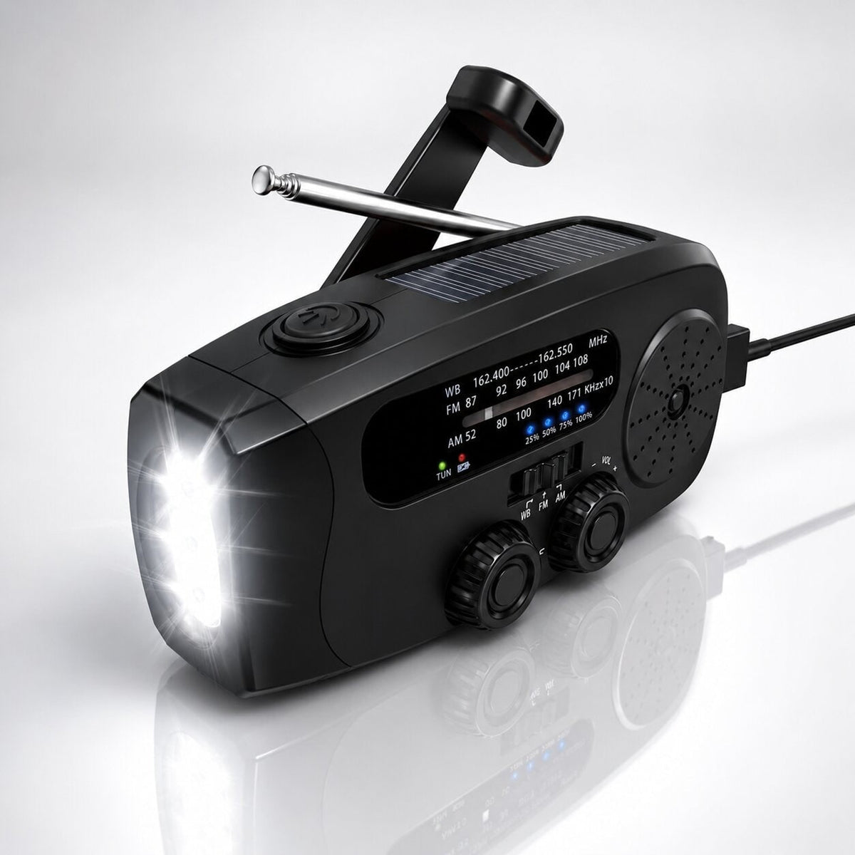 Emergency Radio With Solar Panel Crank Flashlight And USB Charging - Image 3