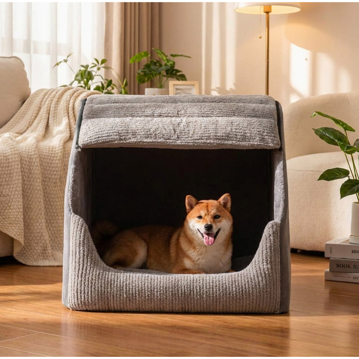 Enclosed Dog Bed With Zip-Off Washable Cover Grey - Image 6