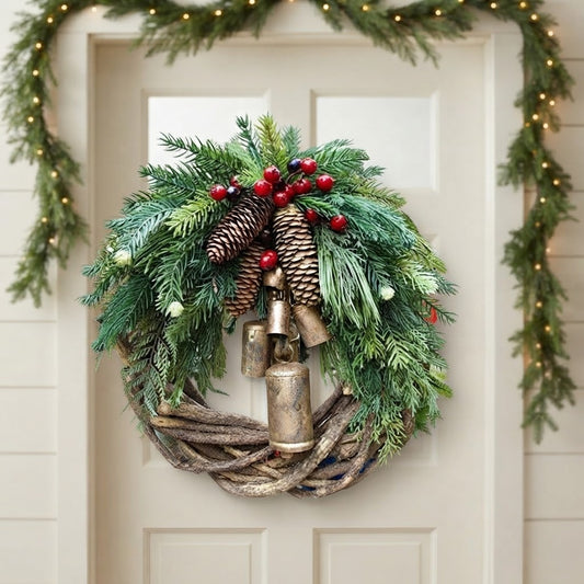 Boho Holiday Door Farmhouse Christmas Wreath - Image 1