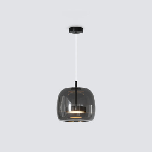 Glass Drum Pendant Light With Gold Or Black Metal - Image 2