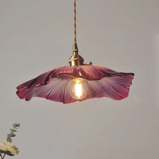 Glass Flower Pendant Light With Twisted Cord And Brass Fitting - Image 2