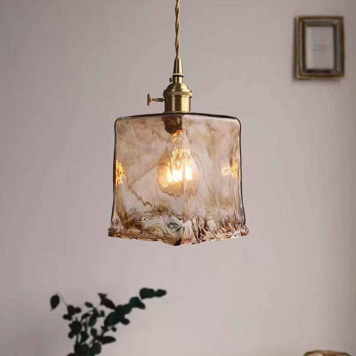 Glass Pendant Light With Brass Metal Frame - Image 6