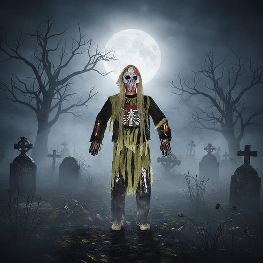 Halloween Costume Kids' Zombie Skeleton With Skull Mask And Gloves Three-Piece Set - Image 2