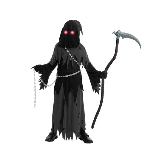 Halloween Grim Reaper Costume For Kids Hooded Robe Set With Glowing Eyes - Image 6