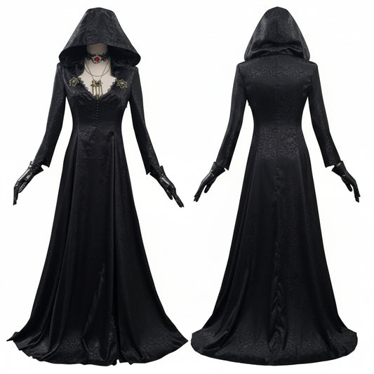 Halloween Vampire Costume Gothic Hooded Black Dress With Authentic Spooky Design - Image 2