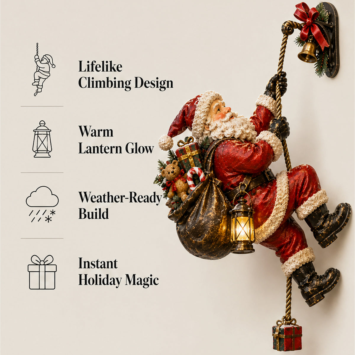 Lighted Christmas Wall Decoration With Climbing Santa And Lantern - Image 9