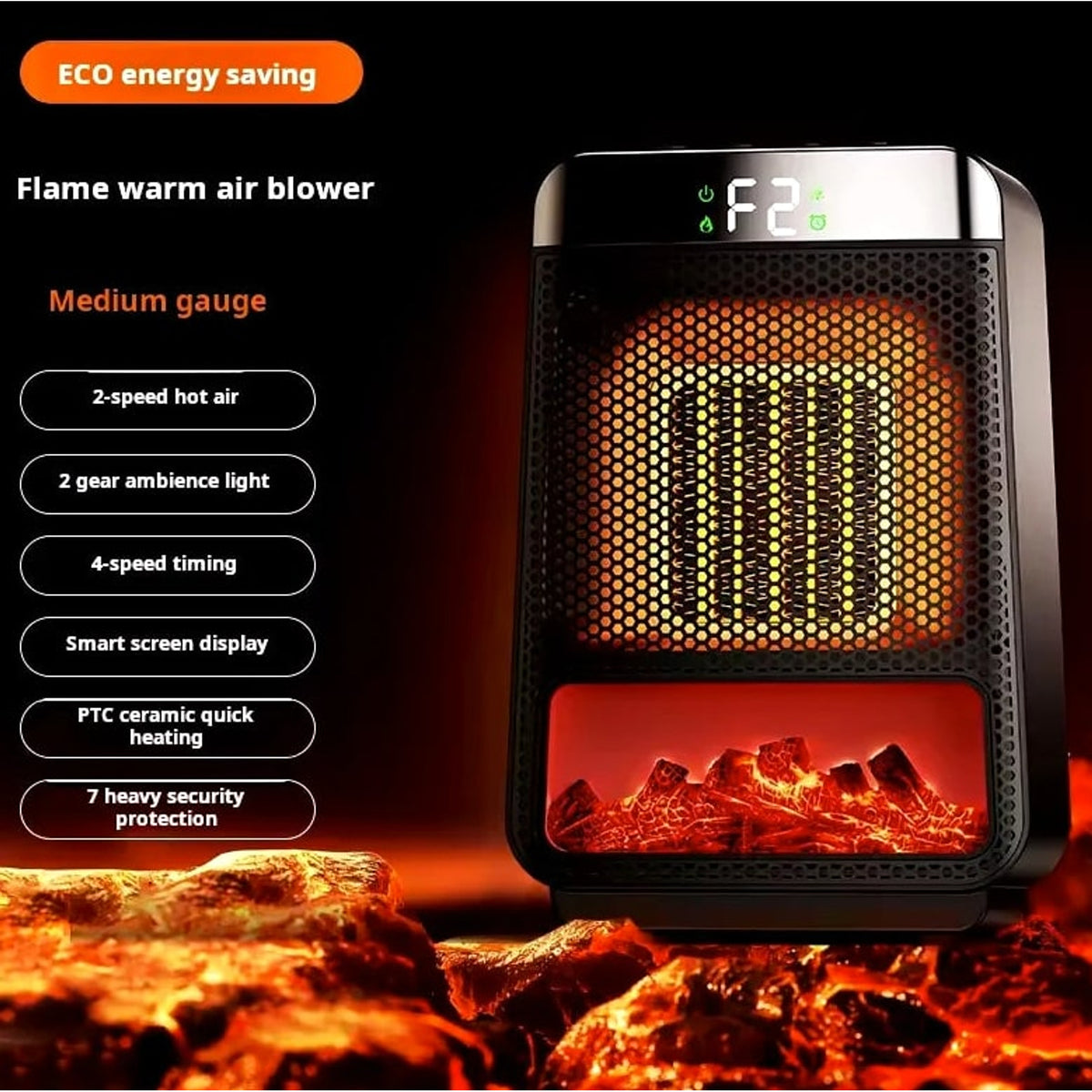Ptc Ceramic Plug-In Flame Effect Heater With 3-Second Heat Compact Space-Saving Heater For Bedroom And Office - Image 8