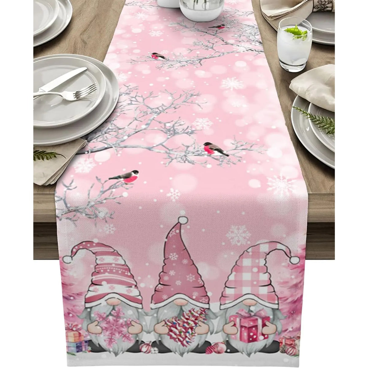 Snowflake Gnome Christmas Table Runner Luxury Linen Festive Table Decoration - Image 8