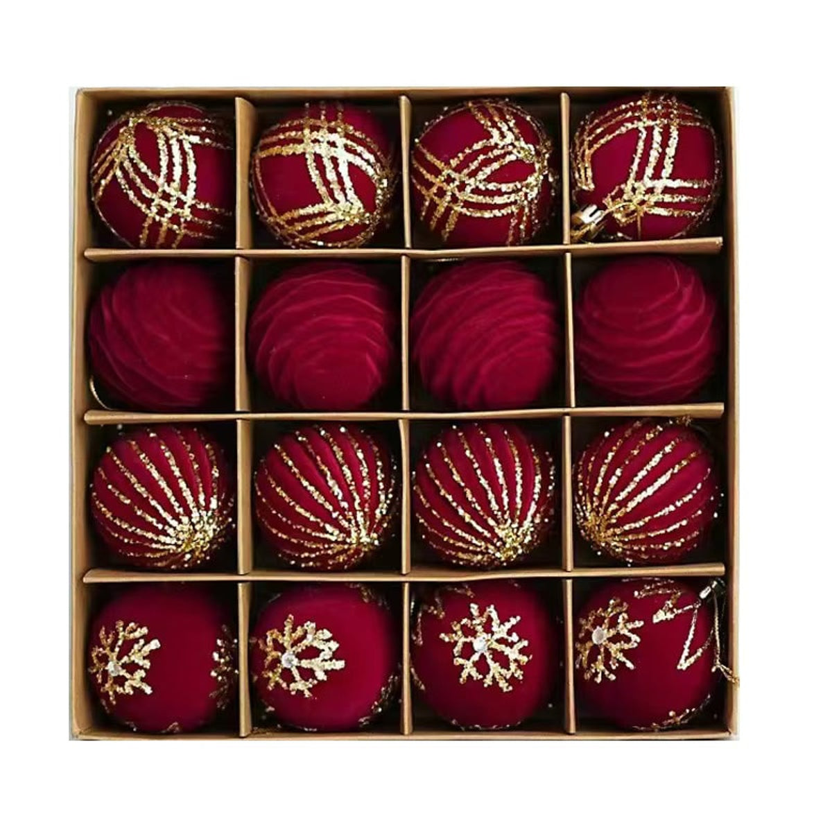 Velvet Flocked Burgundy Bauble Christmas Ornament Set - Image 7