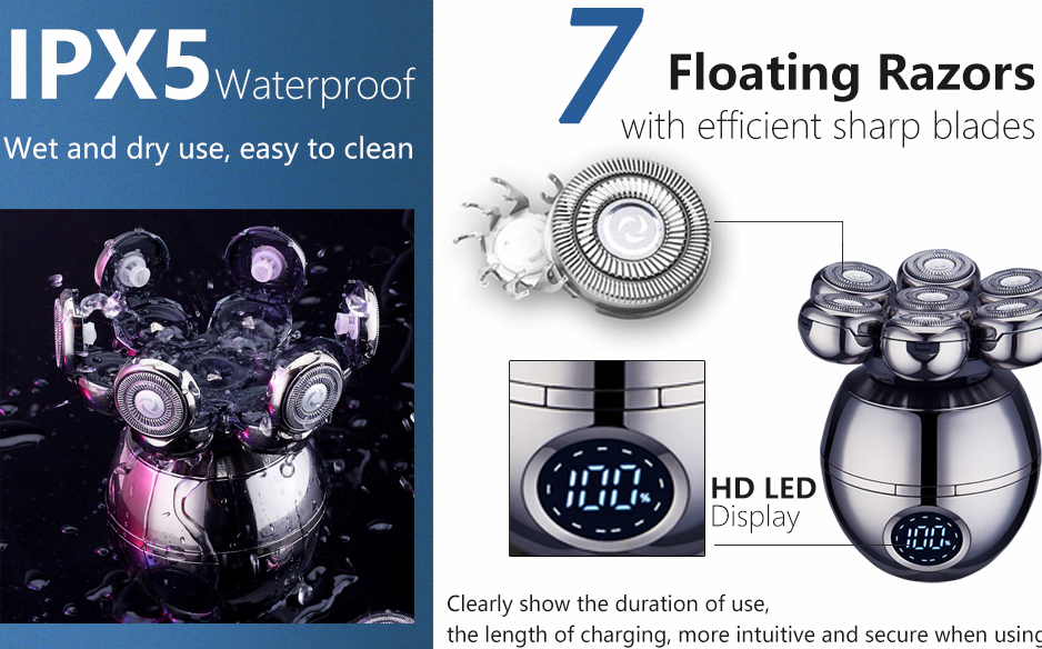 Wireless Electric Head Shaver With 7D Floating Blades 90-Minute Cordless Use And Five Grooming Attachments - Image 9