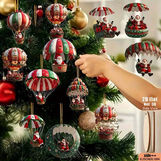 Wooden Santa Hot Air Balloon Christmas Ornaments Set - Image 1