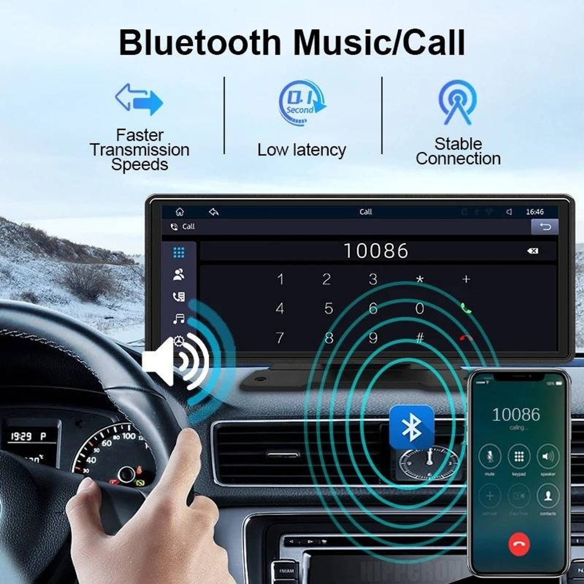 10.26-Inch Wireless Carplay Android Auto Bluetooth Backup Camera Input Car Stereo Touchscreen - Image 6
