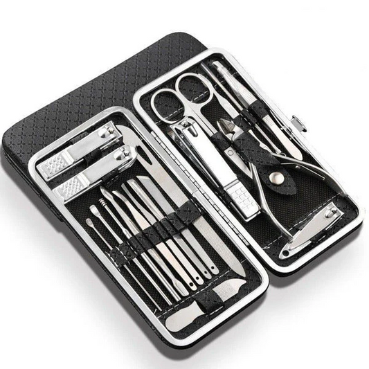 19 In 1 Stainless Steel Manicure Set Nail Clipper Kit With Pu Leather Case - Image 1