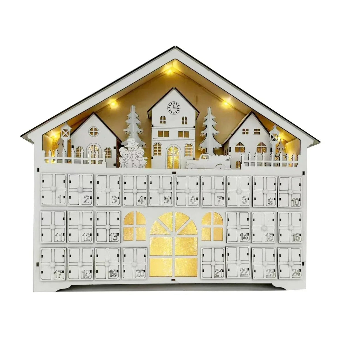24 Compartments Warm LED Light Ambience Christmas Wooden Advent Calendar - Image 7