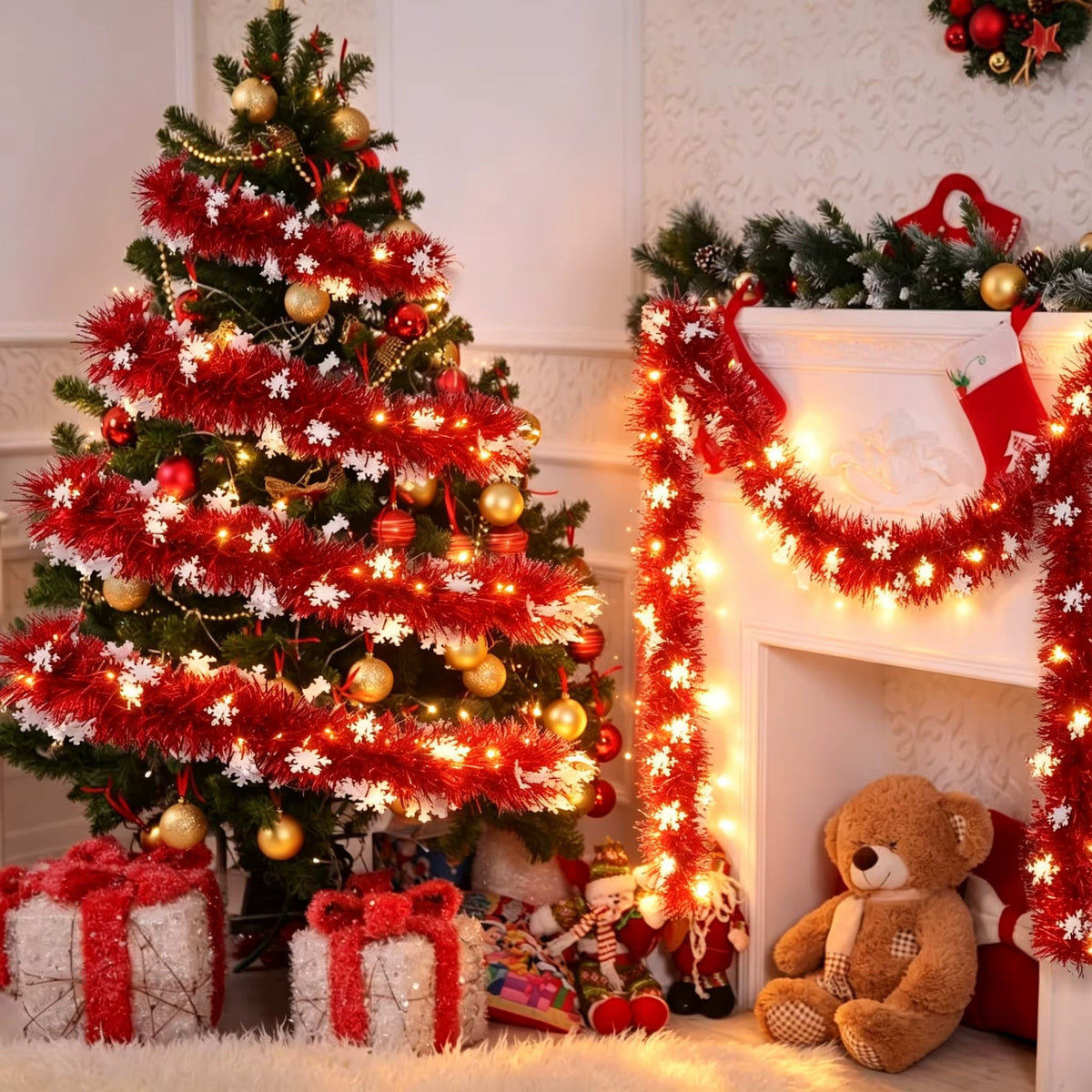 2m Christmas Garland With Hanging Snowflakes - Image 1