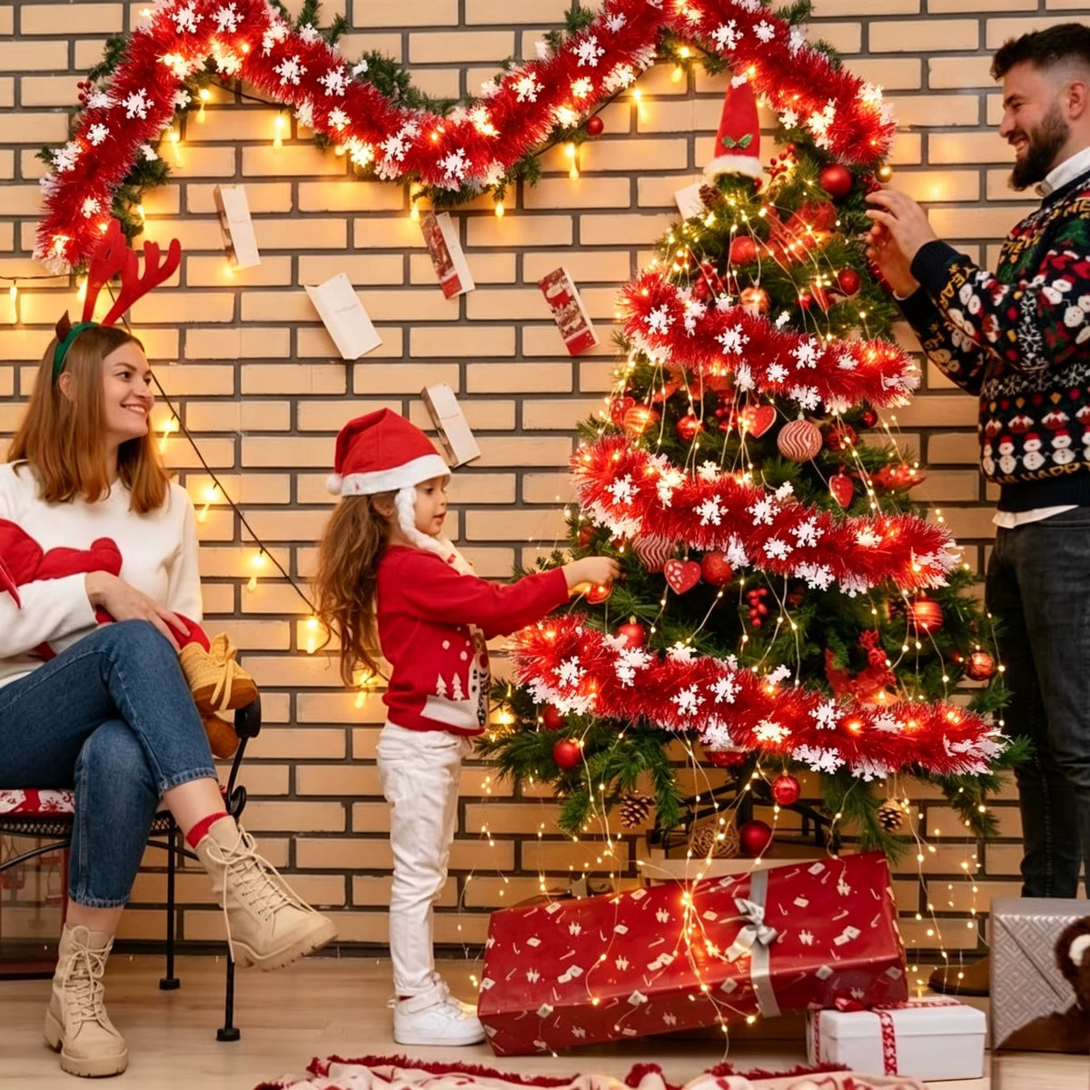 2m Christmas Garland With Hanging Snowflakes - Image 2