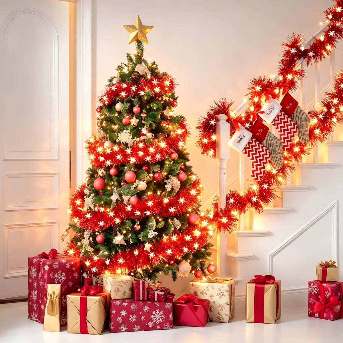2m Christmas Garland With Hanging Snowflakes - Image 3