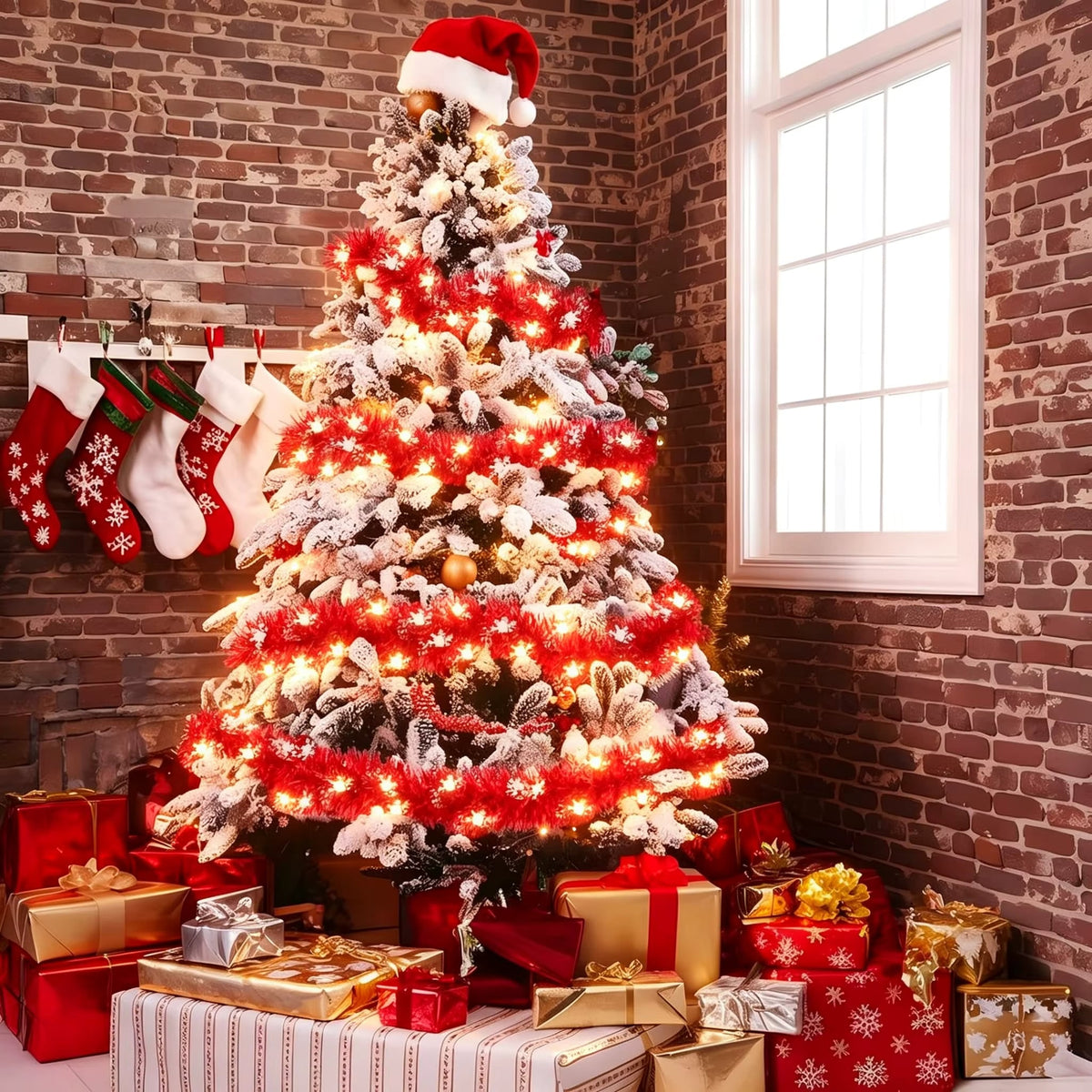 2m Christmas Garland With Hanging Snowflakes - Image 4