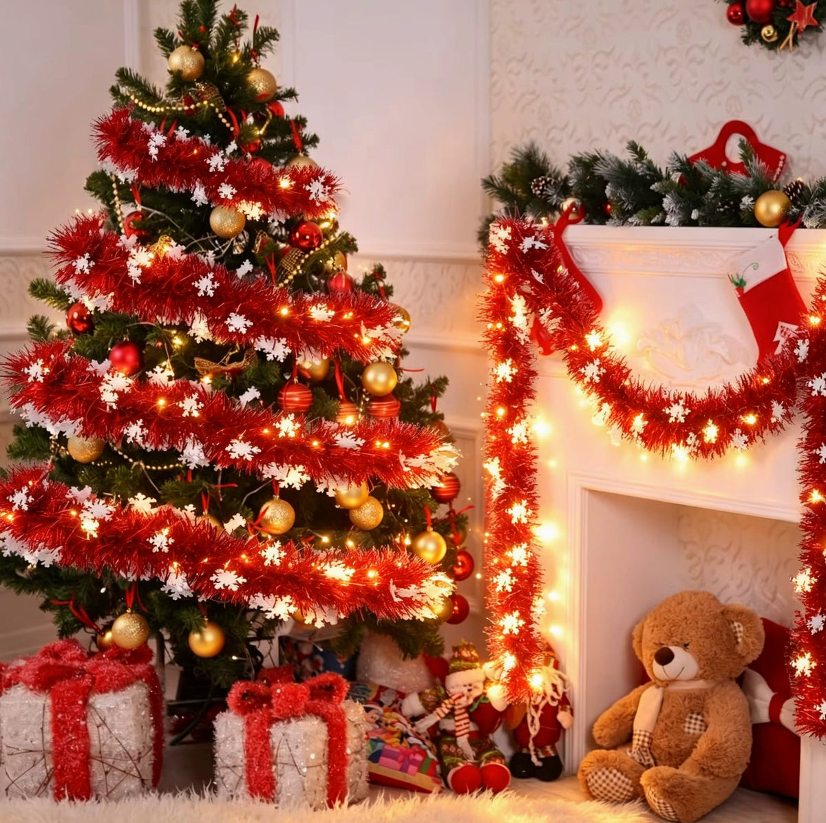 2m Christmas Garland With Hanging Snowflakes - Image 7