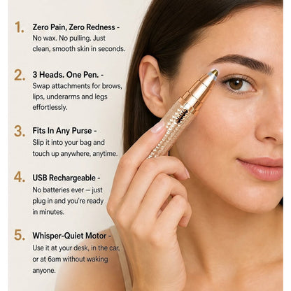 3-in-1 Painless Precision Trimmer For Brows Face And Body - Image 2