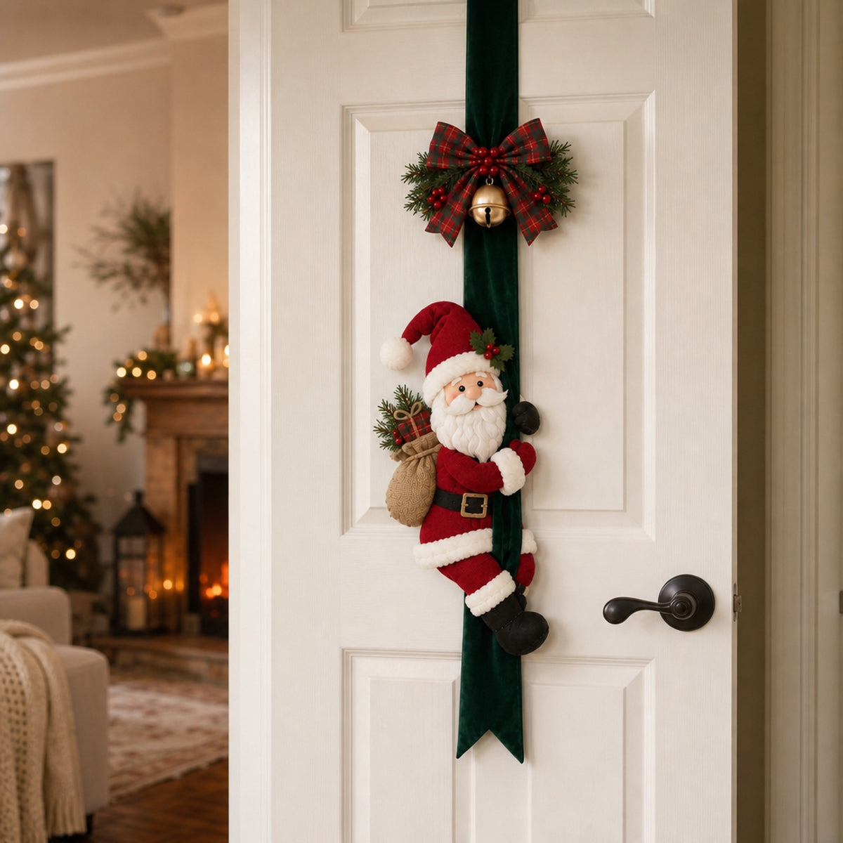 3D And Plaid Cloth Christmas 3D Santa Door Hanging - Image 1