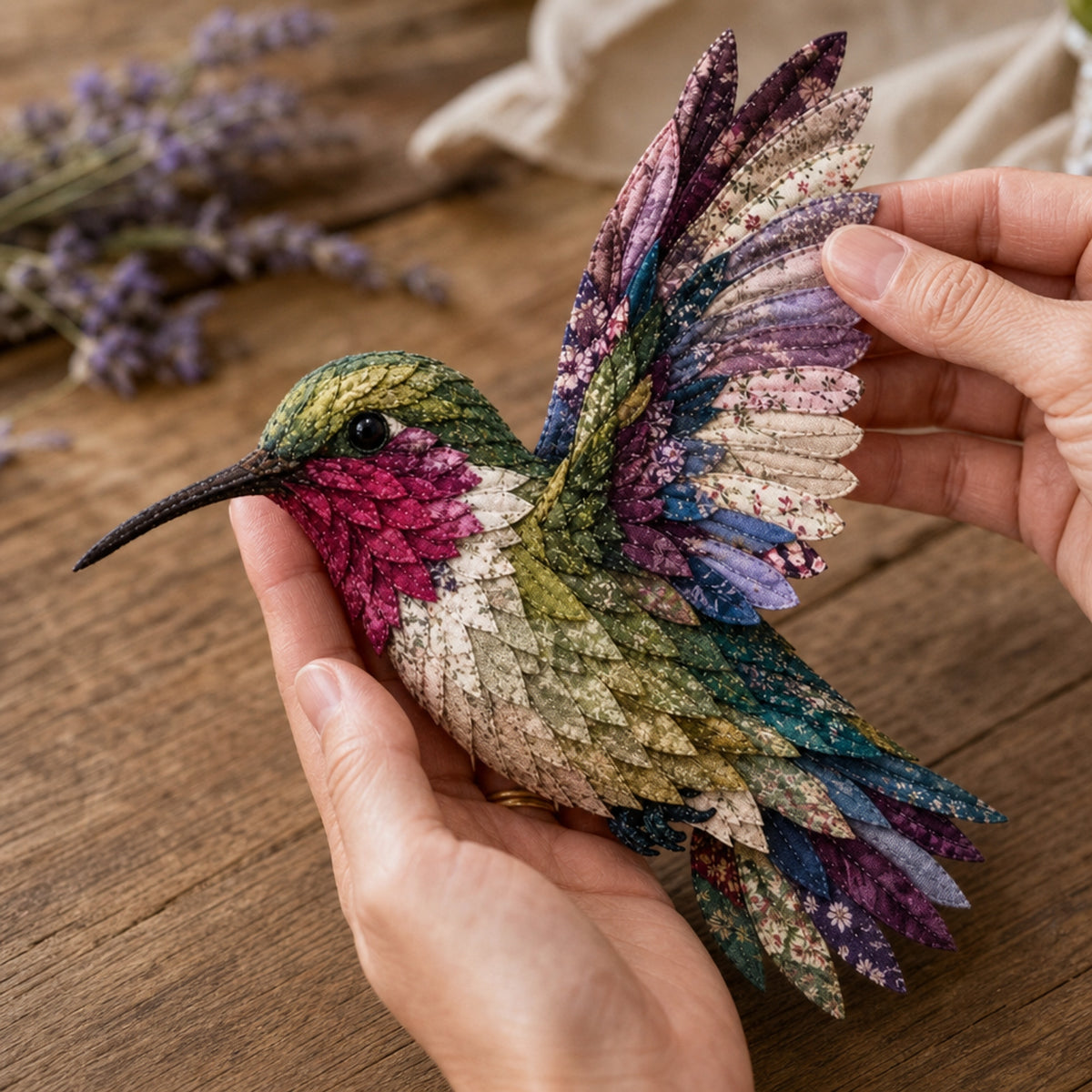 3D Fabric Patchwork Bird Kit With Pre-Cut Numbered Pieces And Wooden Stand - Image 1
