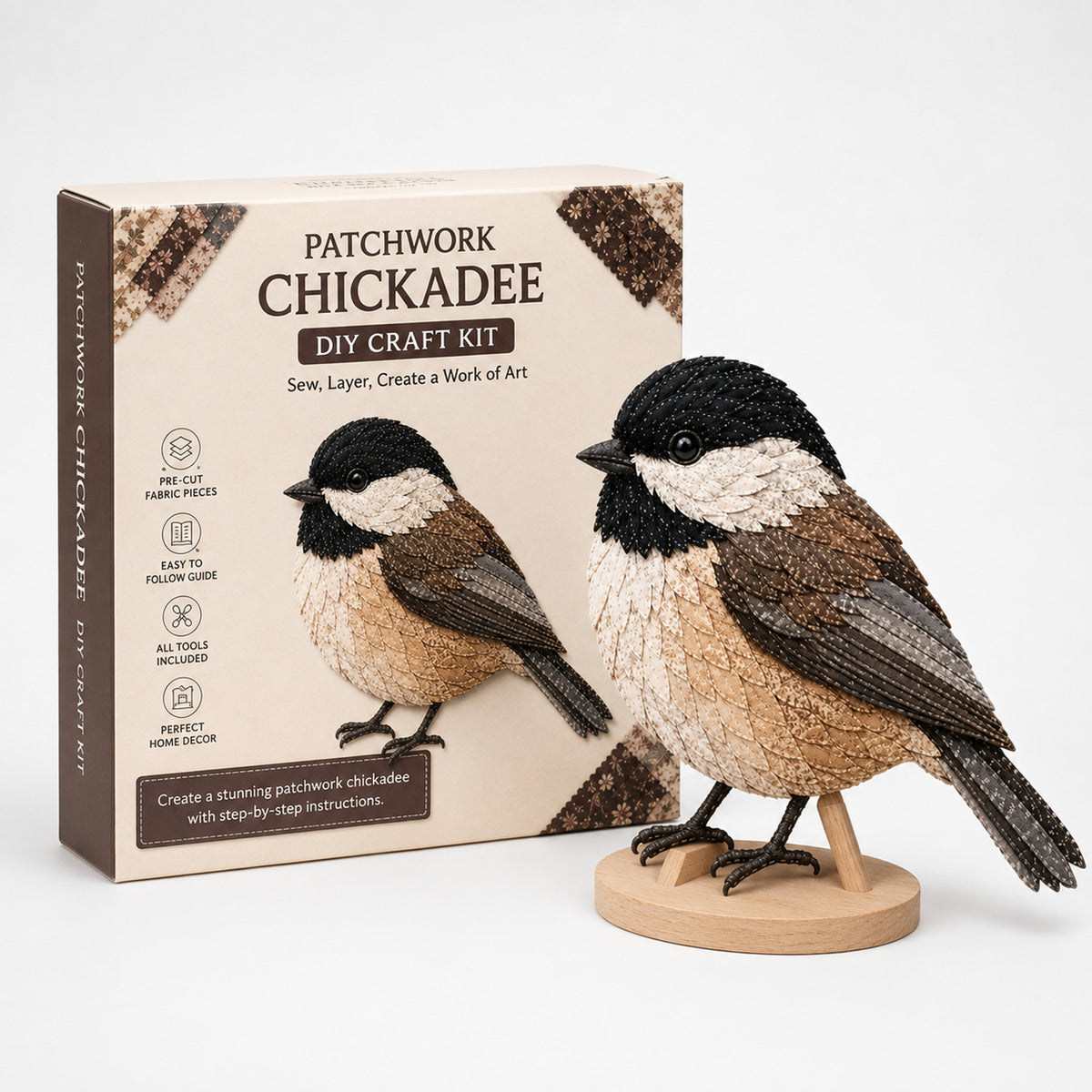 3D Fabric Patchwork Bird Kit With Pre-Cut Numbered Pieces And Wooden Stand - Image 12