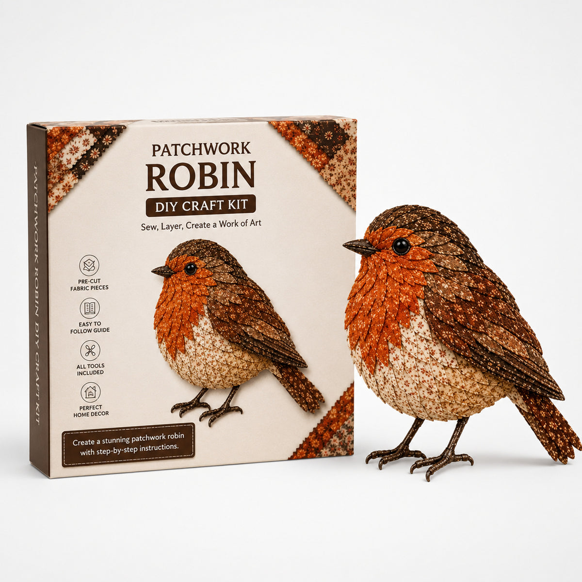 3D Fabric Patchwork Bird Kit With Pre-Cut Numbered Pieces And Wooden Stand - Image 14