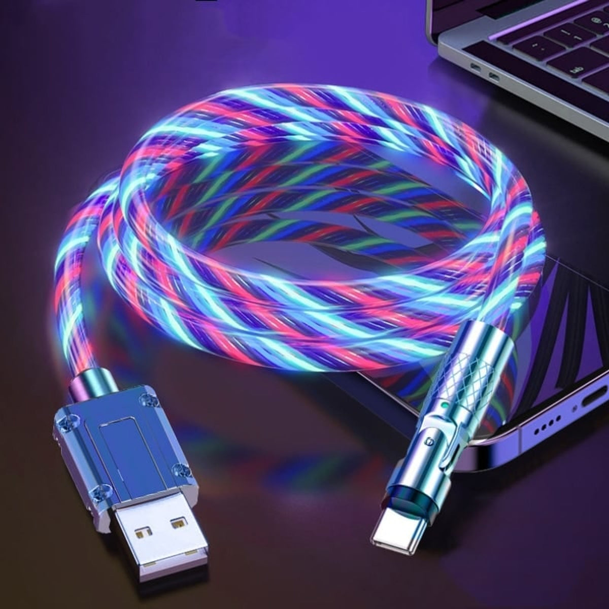 540° Rotating Fast Charging Cable With Vibrant Effects - Image 5