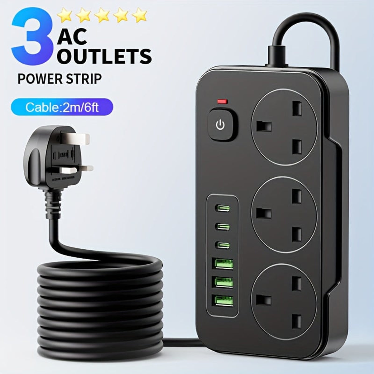 9-in-1 Power Strip With 3 AC Outlets 6 USB Ports And 2m Extension Cable - Image 1