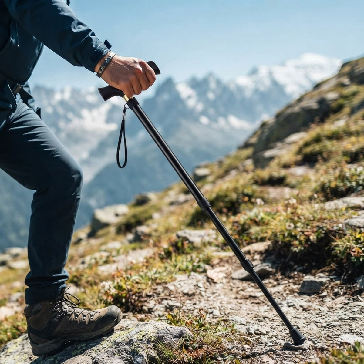 Adjustable Folding Walking Cane In Lightweight Aluminium For Hiking And Travel - Image 2
