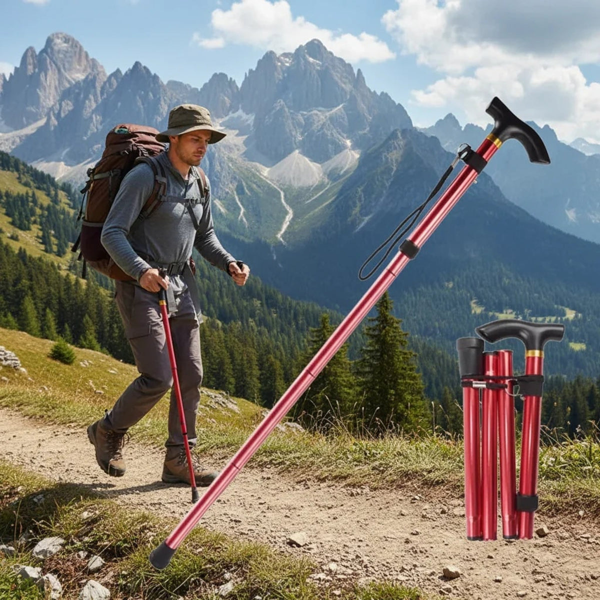 Adjustable Folding Walking Cane In Lightweight Aluminium For Hiking And Travel - Image 3