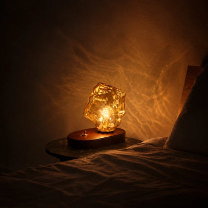 Amber Glass Table Lamp With Oak Base And Toggle Switch - Image 1