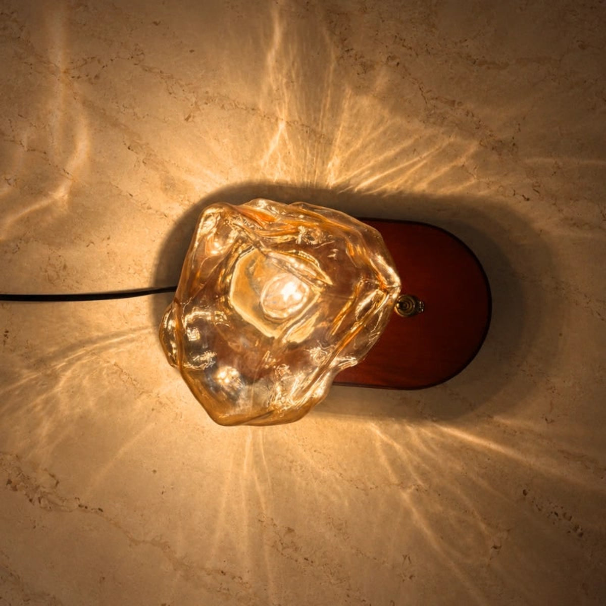 Amber Glass Table Lamp With Oak Base And Toggle Switch - Image 7