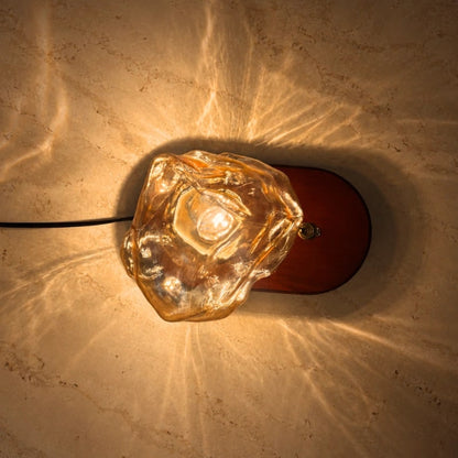 Amber Glass Table Lamp With Oak Base And Toggle Switch - Image 7