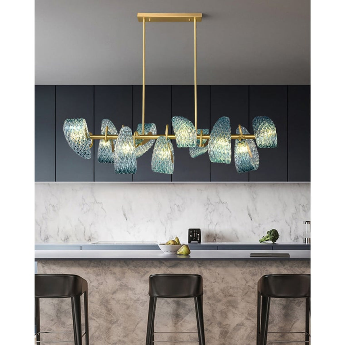 Art Glass Chandelier With Peacock Feather Design - Image 2