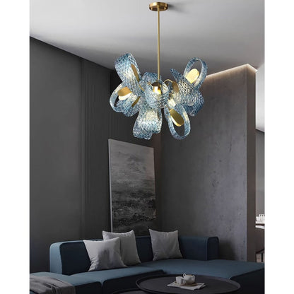 Art Glass Chandelier With Peacock Feather Design - Image 4