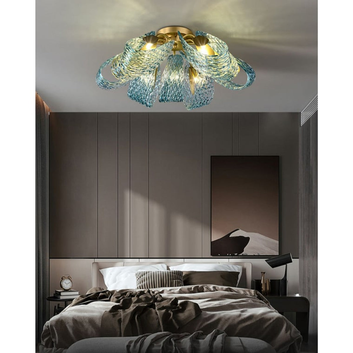 Art Glass Chandelier With Peacock Feather Design - Image 8