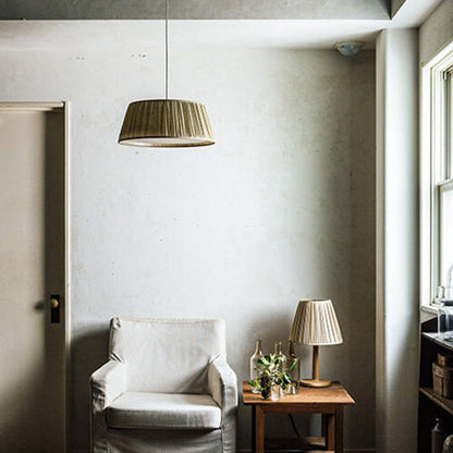 Beige Pleated Fabric Pendant Light With Adjustable Cord - Image 4