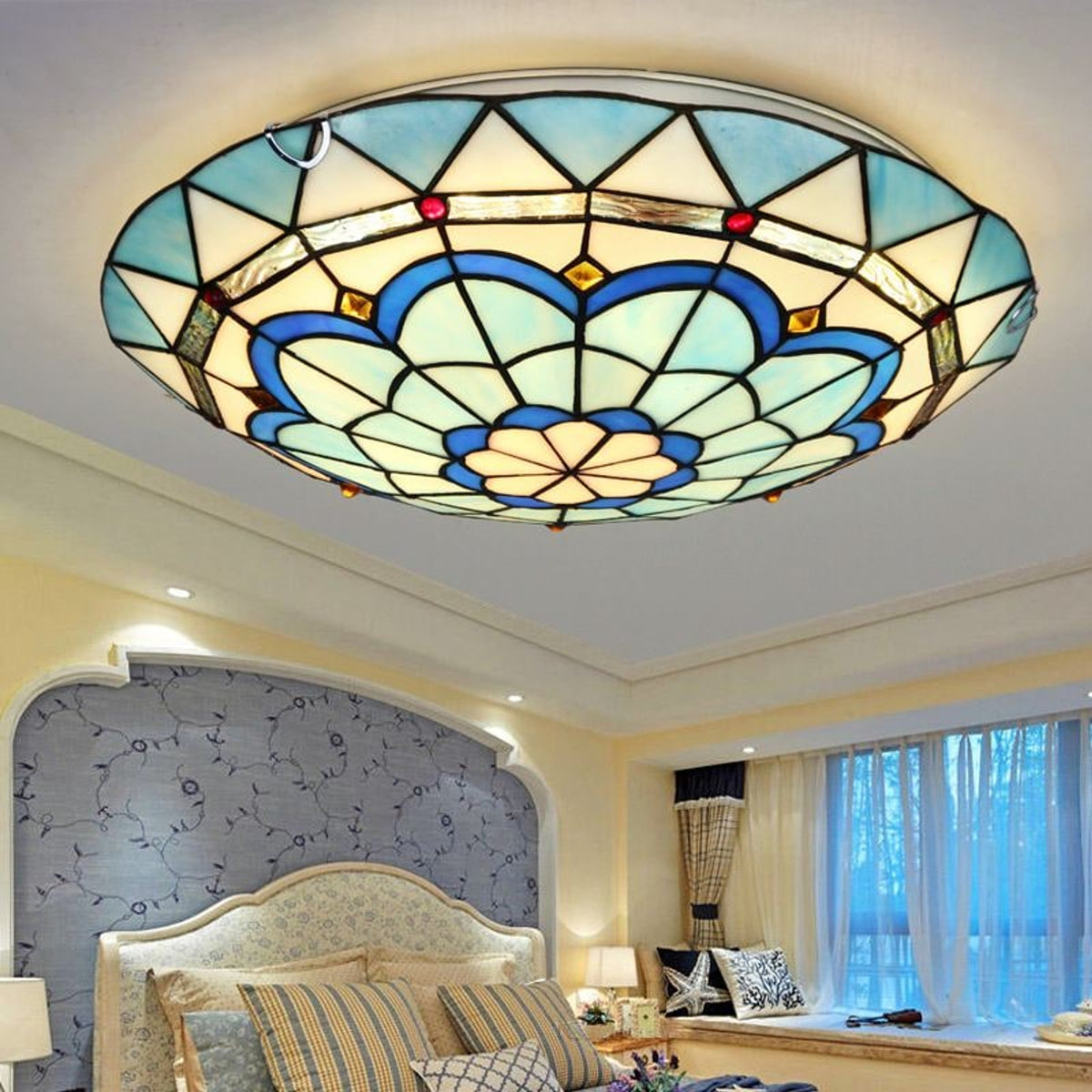 Blue Stained Glass Flush Mount Ceiling Light - Image 3