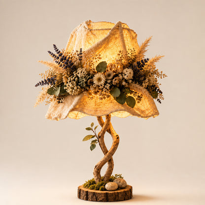 Botanical Accent Table Lamp With Twisted Wood Base And Fabric Shade - Image 8
