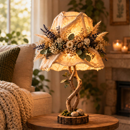 Botanical Accent Table Lamp With Twisted Wood Base And Fabric Shade - Image 5